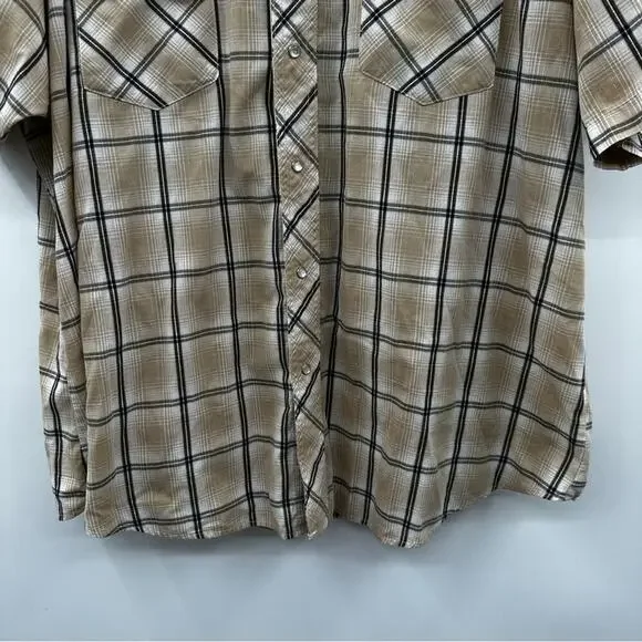 Vintage Wrangler‎ Plaid Pearl Snap Button Down Short Sleeve Western Shirt Sz 2XL